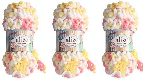Alize Puffy Feine Farbe Baby Decke Garn Lot von 3skn 300g 48yds Voll-Mikropolyester Soft Garn Handstrickgarn %100 Super Chunky Bulky Woven Worested Garn (5942) von Alize