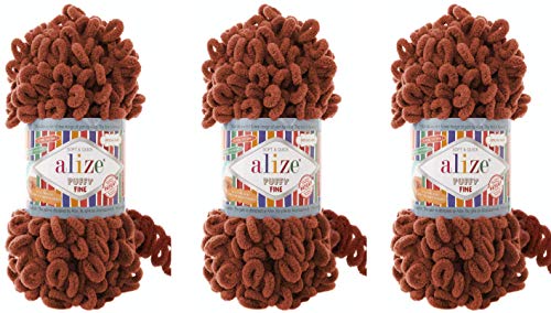 Alize Puffy Feines Garn für Babydecke, 3 Knäuel, 300 g, 100 % Micropolyester, weiches Garn, Handstrickgarn, sehr grob, sperrig, gewebt, gewobenes Garn (90 Terra) von Alize
