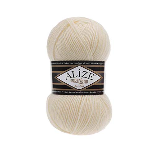 Alize SuperLana Classic 25% Wolle, 75% Acryl, je Knäuel 100 g, 280 m, Lot von 4 Knäueln - 1 Creme Alize SuperLana Classic 25% Wolle, 75% Acryl, je Knäuel 100 g, 280 m, Lot von 4 Knäueln - 1 Creme von Alize