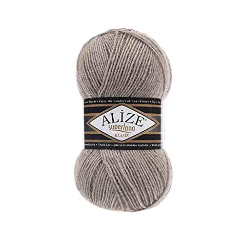 Alize SuperLana Classic 25% Wolle 75% Acryl je Knäuel 100g 280m, 4 Knäuel - 207 hellbraun von Alize