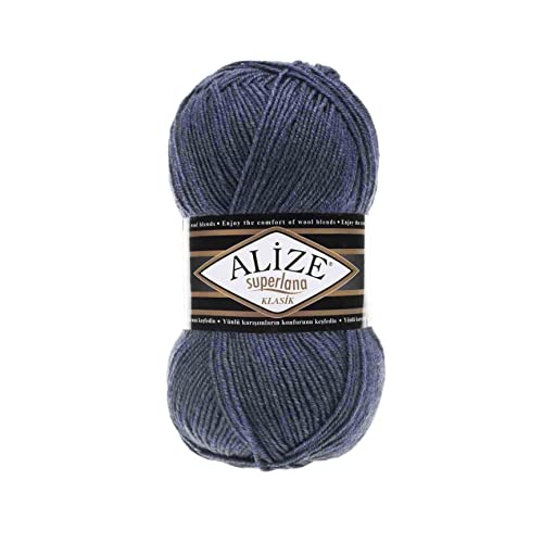Alize SuperLana Classic 25% Wolle, 75% Acryl, je Knäuel 100 g 280 m, Lot von 4 Knäueln - 203 Denim Melange Alize SuperLana Classic 25% Wolle, 75% Acryl, je Knäuel 100 g 280 m, Lot von 4 Knäueln - 203 Denim Melange von alize