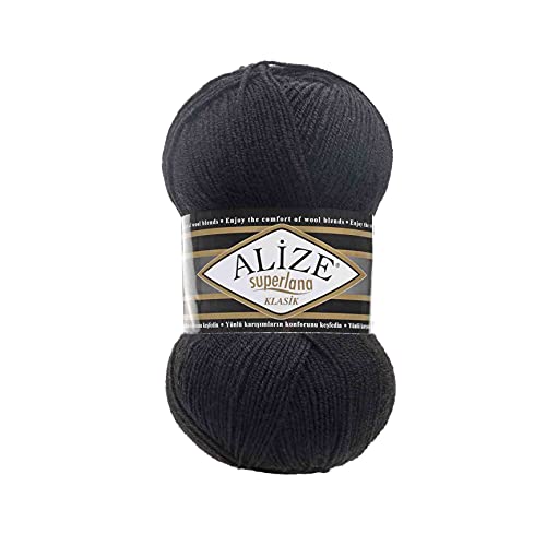 Alize SuperLana Classic 25% Wolle 75% Acryl je Knäuel 100g 280m, 4 Knäuel - 60 schwarz von Alize