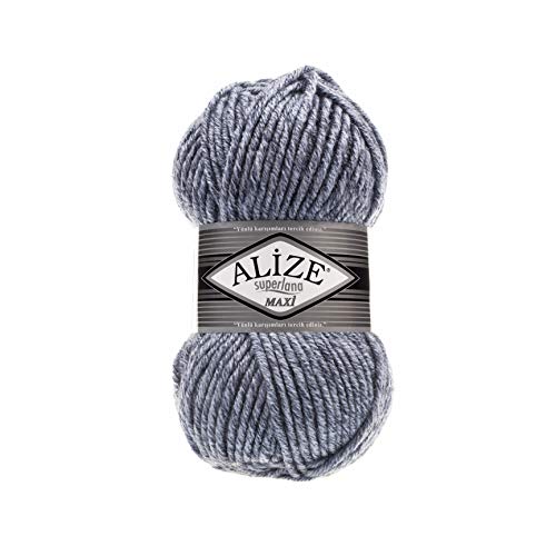 Alize SuperLana Maxi 25% Wolle 75% Acryl je Knäuel 100 g 100 m, 4 Stück Knäuel - 806 Jaspe Blau Alize SuperLana Maxi 25% Wolle 75% Acryl je Knäuel 100 g 100 m, 4 Stück Knäuel - 806 Jaspe Blau von Alize