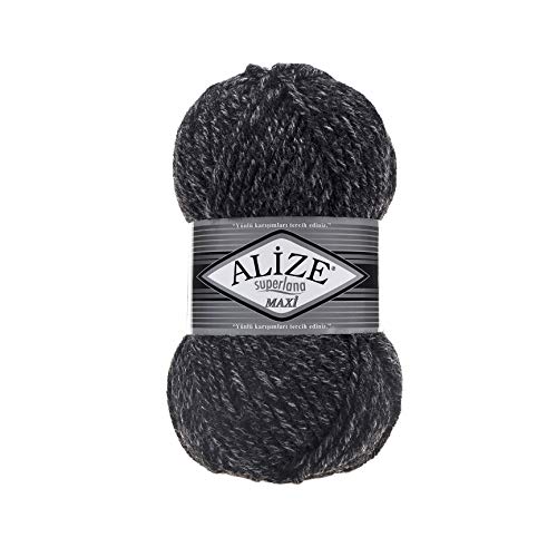 Alize SuperLana Maxi 25% Wolle 75% Acryl je Knäuel 100g 100m, 4 Stück - 800 Jaspis anthrazit von Alize