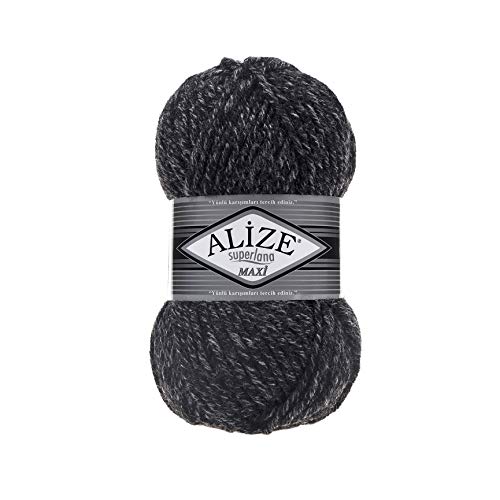 Alize SuperLana Maxi 25% Wolle 75% Acryl je Knäuel 100g 100m, 4 Stück - 800 Jaspis anthrazit Alize SuperLana Maxi 25% Wolle 75% Acryl je Knäuel 100g 100m, 4 Stück - 800 Jaspis anthrazit von Alize