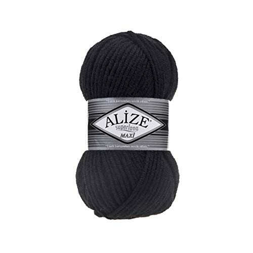 Alize SuperLana Maxi 25% Wolle 75% Acryl je Knäuel 100g 100m 4 Knäuel - 60 schwarz von Alize