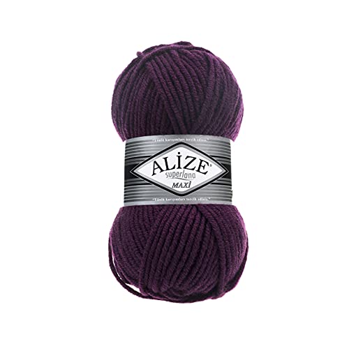 Alize SuperLana Maxi 25% Wolle 75% Acryl je Knäuel 100g 100m 4 Knäuel - 111 Pflaume von Alize