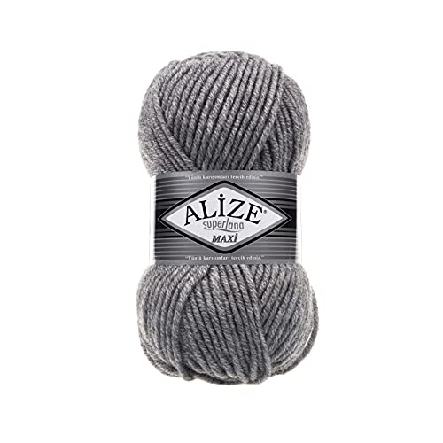 Alize SuperLana Maxi 25% Wolle 75% Acryl je Knäuel 100g 100m 4 Knäuel - 21 grau melange von Alize