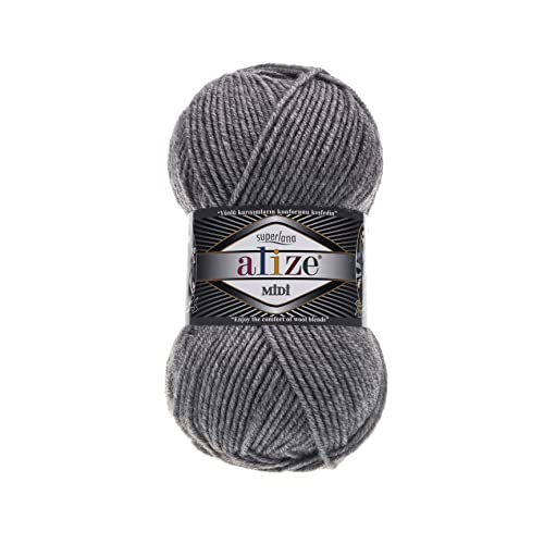 Alize SuperLana Midi 25% Wolle 75% Acryl je Knäuel 100g 170m, 4 Sträuel - 21 Grau Melange von Alize