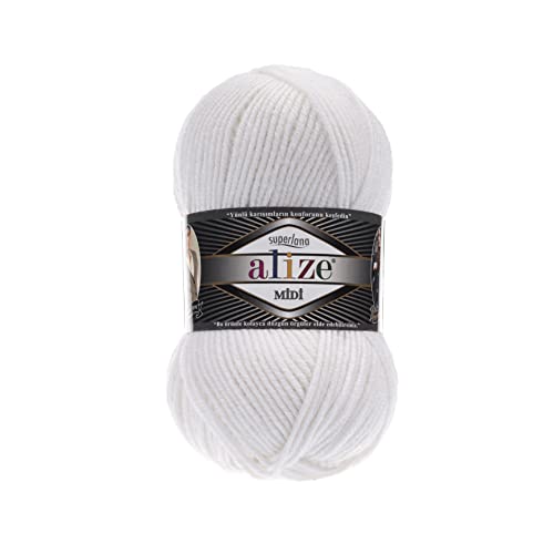 Alize SuperLana Midi 25% Wolle 75% Acryl je Knäuel 100g 170m, 4 Sträuel - 55 weiß von Alize