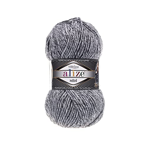 Alize SuperLana Midi 25% Wolle 75% Acryl je Knäuel 100g 170m, 4 Sträuel - 801 Jaspe Grey von Alize