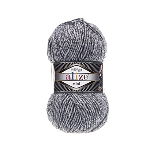 Alize SuperLana Midi 25% Wolle 75% Acryl je Knäuel 100g 170m, 4 Sträuel - 801 Jaspe Grey Alize SuperLana Midi 25% Wolle 75% Acryl je Knäuel 100g 170m, 4 Sträuel - 801 Jaspe Grey von Alize