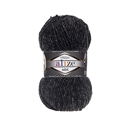 Alize SuperLana Midi 25% Wolle 75% Acryl je Knäuel 100g 170m, 4 Stück - 800 Jaspis anthrazit von Alize