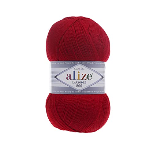 Alize Wolle Alize Lanagold 800 5 x 100g Strickwolle mit 49% Wolle 500 Gramm Wolle einfarbig türkische Wolle (390) von Alize