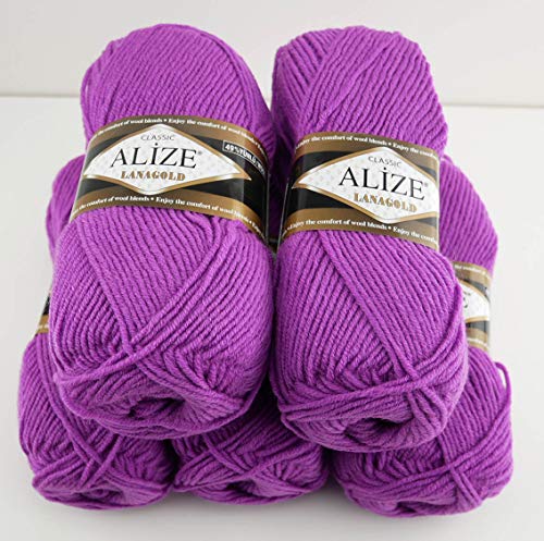 Alize Wolle Lanagold 5 x 100g Strickwolle mit 49% Wolle 500 Gramm Wolle einfarbig türkische Wolle (260) von Alize