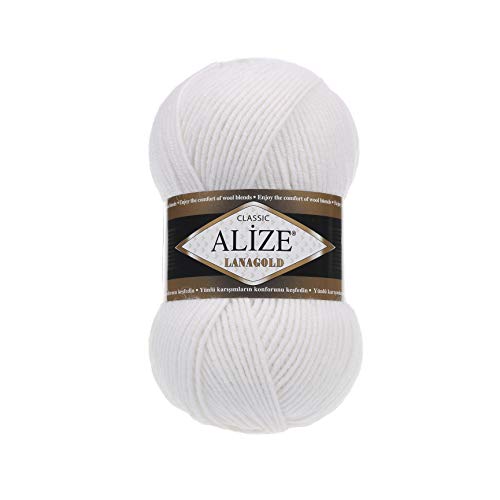 Handstrickgarn Alize LanaGold zum Häkeln, Stricken und Basteln, Wollmischung, warm, weich, natürlich, grob, handgewebt, Stricken, Häkeln, Strickwaren, Wolle, 4 Knäuel, 400 g, 1048 m, Farbe 55 Weiß Handstrickgarn Alize LanaGold zum Häkeln, Stricken und Basteln, Wollmischung, warm, weich, natürlich, grob, handgewebt, Stricken, Häkeln, Strickwaren, Wolle, 4 Knäuel, 400 g, 1048 m, Farbe 55 Weiß von Alize