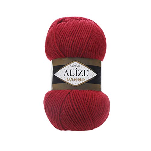 Handstrickgarn Alize LanaGold zum Häkeln, Stricken und Basteln, Wollmischung, warm, weich, natürlich, grob, handgewebt, Stricken, Häkeln, Strickwaren, Wolle, 4 Knäuel, 400 g, 1048 m, Farbe 56 Rot Handstrickgarn Alize LanaGold zum Häkeln, Stricken und Basteln, Wollmischung, warm, weich, natürlich, grob, handgewebt, Stricken, Häkeln, Strickwaren, Wolle, 4 Knäuel, 400 g, 1048 m, Farbe 56 Rot von Alize