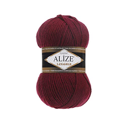 Handstrickgarn Alize LanaGold zum Häkeln, Stricken und Basteln, Wollmischung, warm, weich, natürlich, grob, handgewebt, Stricken, Häkeln, Strickwaren, Wolle, 4 Knäuel, 400 g, 1048 m, Farbe 57 Bordeaux Handstrickgarn Alize LanaGold zum Häkeln, Stricken und Basteln, Wollmischung, warm, weich, natürlich, grob, handgewebt, Stricken, Häkeln, Strickwaren, Wolle, 4 Knäuel, 400 g, 1048 m, Farbe 57 Bordeaux von Alize