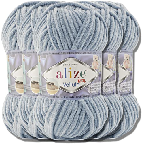 Hobby YARN Premium alize Velluto 5x 100g Türkische Dicke Wolle zum Häkeln (Medium Grey | 428) von Alize