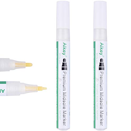2 Stück Premium Sneaker Mittelsohle Paint Pen/Marker, Wiederherstellung von Schuhsohlen für individuelle Anpassung, Farbe auf Leder, Wildleder, Stoff und weichem Schaumstoff –Weiß von Alkey