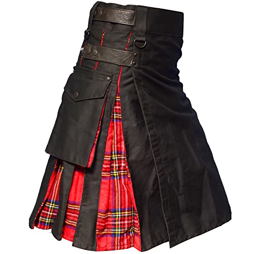 Hybird Utility-Kilts mit Lederriemen für Herren (Royal Stewart, 30 Inches - 76.2cm) von All Kilts Sports