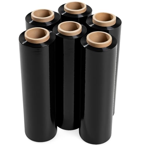 Stretchfolien - Stretchfolie - Transparent - Schwarz 23my – 6 oder 12 Rollen – 2,4 kg – 240m x 500mm – Palettenfolie Industriequalität - Verpackungsfolie für Lager & Möbel (Schwarz, 6 stk) von All4All