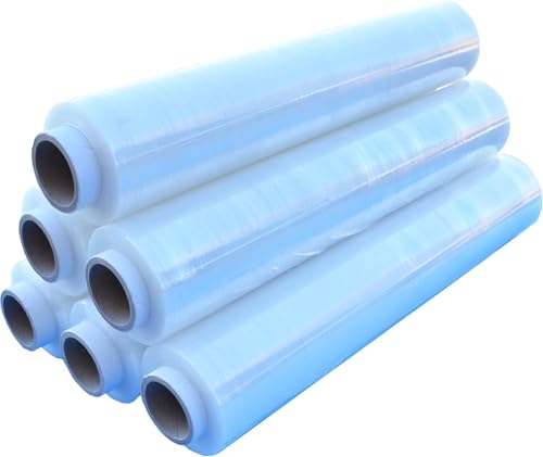 Stretchfolien - Stretchfolie - Transparent - Schwarz 23my – 6 oder 12 Rollen – 2,4 kg – 240m x 500mm – Palettenfolie Industriequalität - Verpackungsfolie für Lager & Möbel (Transparent, 6 stk) von All4All