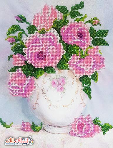 AllAboutEmbroideryUA Perlenstickerei-Set, rosa Rosen, Perlen, Kreuzstich, Gobelinstich, Stickset, Perlennähte, Blumenmuster, 3D, hergestellt in der Ukraine von AllAboutEmbroideryUA