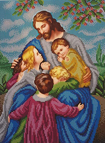 Bead Stickerei Nadelspitze Handwerk Kit Jesus mit Kinder Perlen Kreuzstich Kit Religiöse Bild Tapisserie Perlenstickerei DIY Kit von AllAboutEmbroideryUA