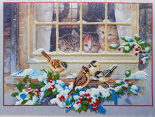 Perlenstickerei-Set mit weihnachtlichen Kätzchen, Stickerei-Set, Kreuzstich, 3D-Perlen-Malerei, Handarbeits-Set, Perlenstickerei-Set von AllAboutEmbroideryUA
