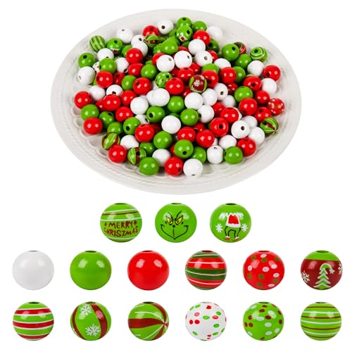 240 Stück Weihnachts-Holzperlen, rot, limettengrün, 16 mm, runde Abstandshalter, Perlen für Weihnachtsgirlande, Bastelarbeiten, Baumdekoration, Heimdekoration von AllReal