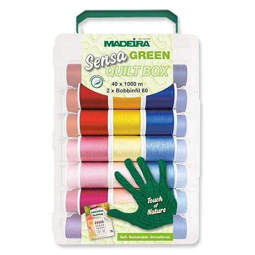 Madeira Garn-Sortimentsbox – Garn, Sensa Green, 40 Quilt- und Stickgarn, je 100 m, Naturfaser, große weiche Tragetasche von AllStitch