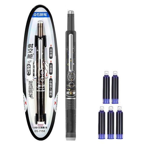 Allayu Twsbi Eco Füllfederhalter, inklusive 5 nachfüllbaren Patronen für langlebigen Writech Clictek Druckfüllfederhalter, Schwarz, ErasableBlue 1+5 von Allayu