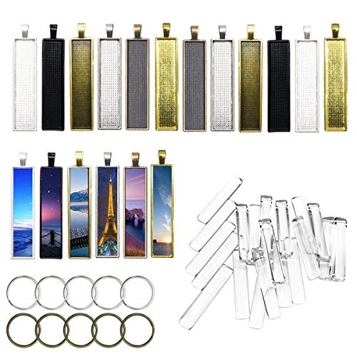 Allazone 18 Stück Rechteck Anhänger Tablett mit Glas, 10 Stück Anhängerschnalle für DIY Souvenir Bild Medaillon Halskette Geschenk Schmuckherstellung Allazone 18 Stück Rechteck Anhänger Tablett mit Glas, 10 Stück Anhängerschnalle für DIY Souvenir Bild Medaillon Halskette Geschenk Schmuckherstellung von Allazone