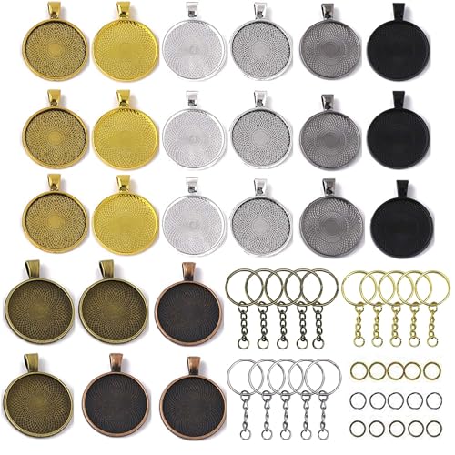 Allazone 24 Stück Anhänger Tablett mit Glas Cabochon Retro Glaskuppel Bastelset 25mm, 15 Stück Anhängerschnalle für DIY Souvenir Bild Medaillon Halskette Geschenk Schmuckherstellung von Allazone