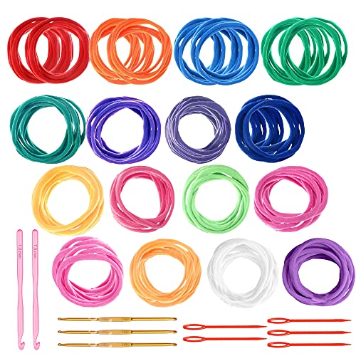 Allazone 298 Stück Webstuhl Knitting Loom Set Loom Topflappen Schlaufen Strickring Rahmen mit Elastische Seil Kinder DIY Basteln Werkzeug, 12 Farben Topflappenschlaufen mit Häkelnadel von Allazone