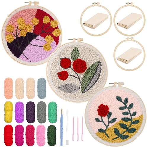 Allazone 3 Stück Punch Needle Embroidery Starter Kit, 20 cm Stanznadel Stickerei Starter Kit mit Rose Muster, DIY Stanznadel Kit mit Stickrahmen für Kunsthandwerk, Heimdekoration Allazone 3 Stück Punch Needle Embroidery Starter Kit, 20 cm Stanznadel Stickerei Starter Kit mit Rose Muster, DIY Stanznadel Kit mit Stickrahmen für Kunsthandwerk, Heimdekoration von Allazone