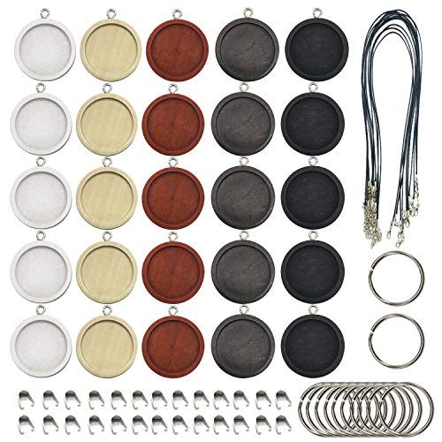 Allazone 45 Stück Holz Anhänger Tablett, 25 MM 5 Farbe Rund Anhänger Tablett, Lünette Schwarzem Wachsseil und Anhängerschnalle für DIY Souvenir Bild Medaillon Halskette Geschenk Schmuckherstellung Allazone 45 Stück Holz Anhänger Tablett, 25 MM 5 Farbe Rund Anhänger Tablett, Lünette Schwarzem Wachsseil und Anhängerschnalle für DIY Souvenir Bild Medaillon Halskette Geschenk Schmuckherstellung von Allazone