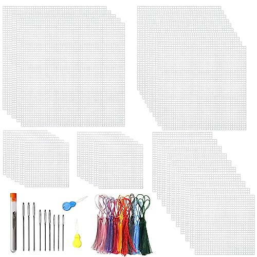 Allazone 53 Stück Mesh Canvas Sheets Plastic Canvas Quadrat Kreuzstich Stoff Kunststoff Kreuzstich Kunststoff Baumwolle Stoff für Stickerei, Stricken und Häkelprojekte von Allazone