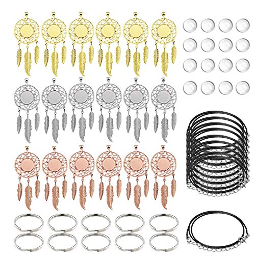 Allazone 56 Stück Traumfänger Anhänger Tabletts Glas mit Cabochon Lünette, Schwarzes Wachsseil und Schlüsselbund für Fotoanhänger Schmuckherstellung, Ohrring Allazone 56 Stück Traumfänger Anhänger Tabletts Glas mit Cabochon Lünette, Schwarzes Wachsseil und Schlüsselbund für Fotoanhänger Schmuckherstellung, Ohrring von Allazone