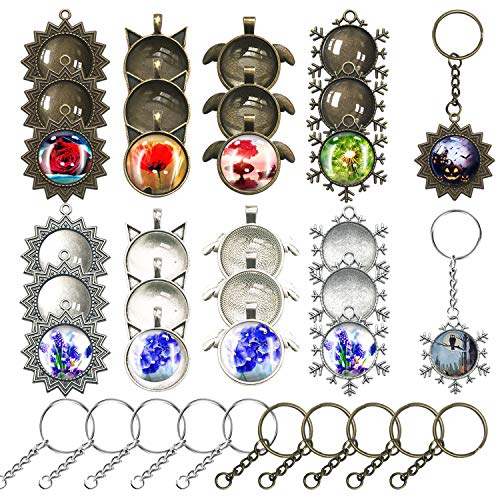 Allazone 58 Stück Anhänger Set mit Glaskuppel, Sonne, Flügel, Katze, Schneeflocken Anhänger Zubehör Tabletts, 10 Stück Hängende Schnalle für Schmuckherstellung, Handwerk, Halskette Allazone 58 Stück Anhänger Set mit Glaskuppel, Sonne, Flügel, Katze, Schneeflocken Anhänger Zubehör Tabletts, 10 Stück Hängende Schnalle für Schmuckherstellung, Handwerk, Halskette von Allazone