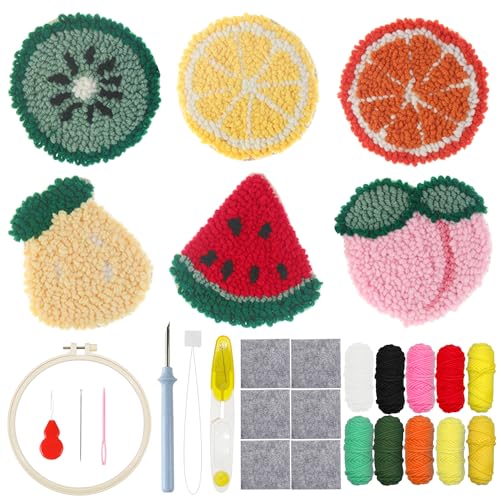 Allazone 6 Punch Obst Needle Untersetzer Kit DIY Needle Punch Handwerk Stickerei Kit Filz Garne Stickerei Coaster Kunst und Handwerk Needle Coaster mit Anleitung für Anfänger Einfach von Allazone