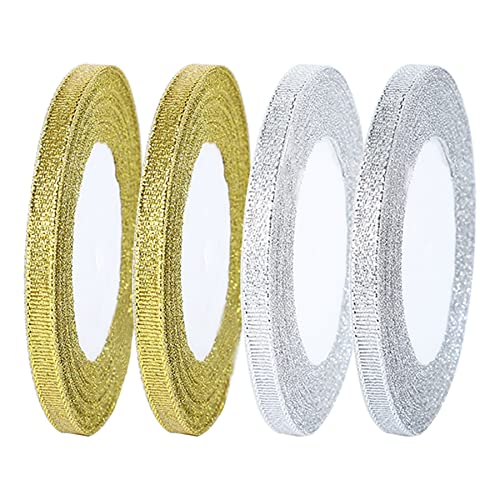 Allazone Glitzer Metallic Bnder, 22 Meters jede Rolle, Geschenkband fr Geschenke Verpackung Dekorationen (Gold und Silber, 0,6cm) von Allazone