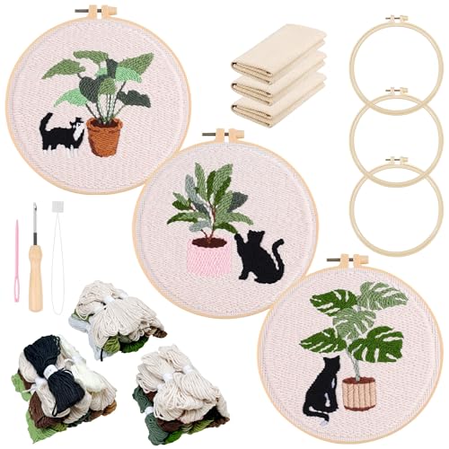 Allazone Punch Needle Stickerei Set für Anfänger, 3 Stück Stanznadel Stickerei Starter Kit mit Katzen Muster, DIY Stanznadel Kit mit Stickrahmen, Punch Needle Stoff, Fäden, Einfädelhilfe Allazone Punch Needle Stickerei Set für Anfänger, 3 Stück Stanznadel Stickerei Starter Kit mit Katzen Muster, DIY Stanznadel Kit mit Stickrahmen, Punch Needle Stoff, Fäden, Einfädelhilfe von Allazone