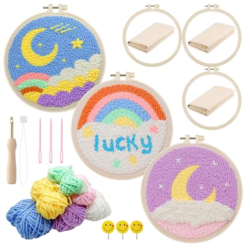 Allazone Punch Needle Stickerei Set für Anfänger, Stanznadel Stickerei Starter Kit mit Garnen, Stickrahmen, Einfädelwerkzeug und Anleitung, Regenbogen und Mond Muster Allazone Punch Needle Stickerei Set für Anfänger, Stanznadel Stickerei Starter Kit mit Garnen, Stickrahmen, Einfädelwerkzeug und Anleitung, Regenbogen und Mond Muster von Allazone