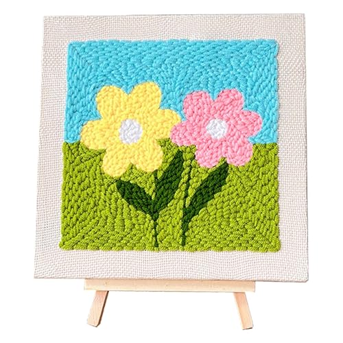 Allazone Rahmen Punch Needle Embroidery Starter Kit, Quadrat Stanznadel Stickerei Starter Kit für Anfänger mit Blumenmuster, Stickrahmen, Garne, Stanznadel (Gelbe und Rosa Blumen) von Allazone