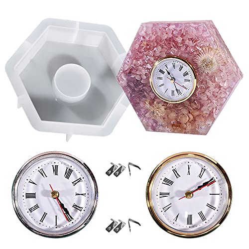 Allazone Uhr Silikonharz Formen Hexagon Uhr Harzformen Gießformen Uhr Epoxidharz Gießformen mit 2 Uhrwerken Zubehör für DIY Basteln, Heimdekoration von Allazone