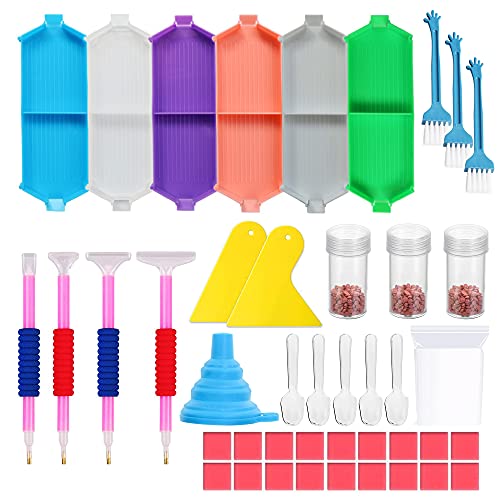 NA Allazone 45 Stück Diamond Painting Zubehör Diamond Painting Werkzeug Set, Groß Diamantmalerei Tablett mit Stift,Taschen,Klebeton, Kunststoffschale für DIY Handwerk, Schmuck von Allazone