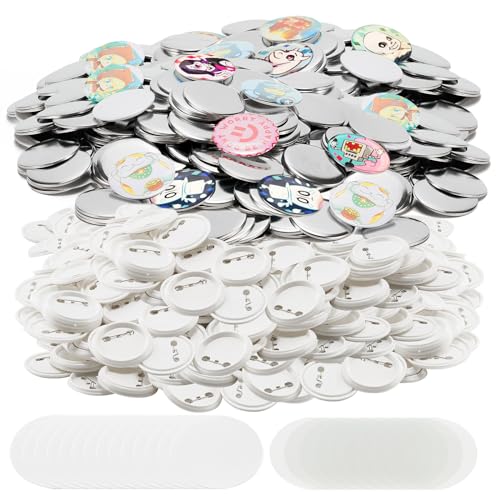 Alldeer 200 Sets Button Maker Supplies 58 mm 5,8 cm (ca. 5,7 cm), Knopfmacher-Teile, Knopfherstellungszubehör inklusive Metallabdeckung, Kunststoffknopfrohlinge, Kunststofffolie (insgesamt 200 Sets) von Alldeer
