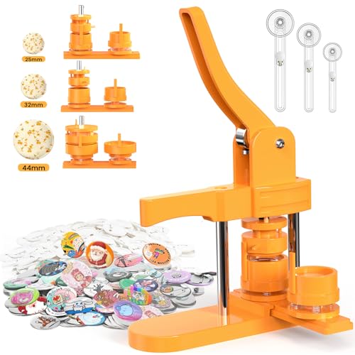 Alldeer Knopf-Maschine-Set, mehrere Größen, 25 + 32 + 44 mm, DIY-Pin-Maschine mit 300 Kunststoffrücken, Gleitschienen-Knopfpresse für Abzeichen, individuelle Pins und Bastelarbeiten von Alldeer